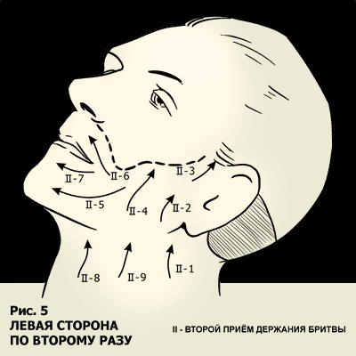 Схема бритья левой стороны лица по второму разу